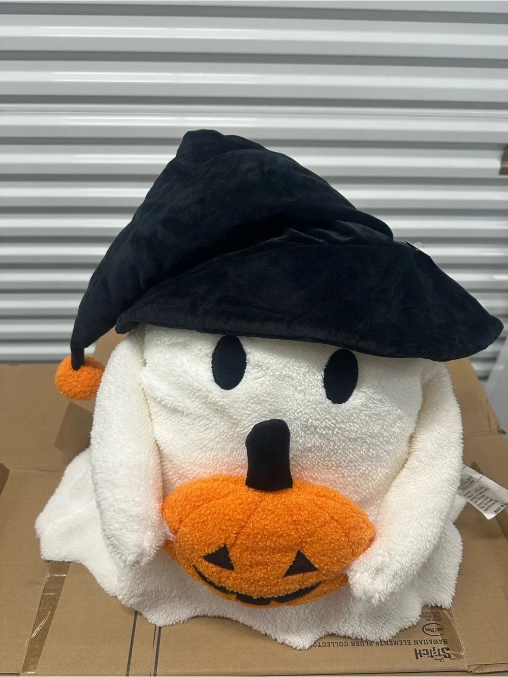 NEW Large Plush Ghost Holding Pumpkin Witch Hat Halloween Decor Pillow